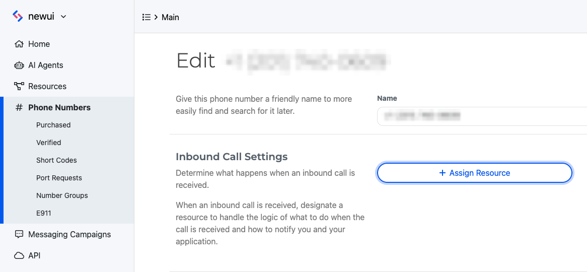 Phone number settings